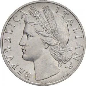Repubblica Italiana Lire 1946 2001 Repubblica Italiana Monetazione del primo periodo fino al 1950 1 lira 1946 1950 Ramo di arancio 21,6 mm 1,225 1,275 g It dritto