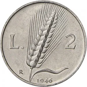 Repubblica Italiana Lire 1946 2001 Repubblica Italiana Monetazione del primo periodo fino al 1950 2 lire 1946 1950 Spiga 24,1 mm 1,715 1,785 g It rovescio