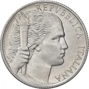 Repubblica Italiana Lire 1946 2001 Repubblica Italiana Monetazione del primo periodo fino al 1950 5 lire 1946 1950 Ramo di vite 26,7 mm 2,45 2,55 g It dritto