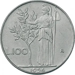 Repubblica Italiana Lire 1946 2001 Repubblica Italiana Monetazione del secondo periodo dal 1951 100 lire 1955 1989 Minerva 1 tipo 27,8 mm 7,8 8,2 g Ac rovescio