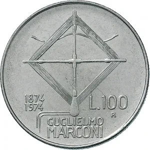 Repubblica Italiana Lire 1946 2001 Repubblica Italiana Monetazione del secondo periodo dal 1951 100 lire 1974 Guglielmo Marconi 27,8 mm 7,8 8,2 g Ac rovescio