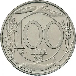 Repubblica Italiana Lire 1946 2001 Repubblica Italiana Monetazione del secondo periodo dal 1951 100 lire 1993 2001 Italia turrita 3 tipo 22 mm 4,4 4,6 g CuNi rovescio