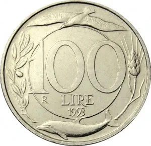 Repubblica Italiana Lire 1946 2001 Repubblica Italiana Monetazione del secondo periodo dal 1951 100 lire 1993 Italia turrita 2 tipo 22 mm 4,4 4,6 g CuNi rovescio