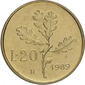 Repubblica Italiana Lire 1946 2001 Repubblica Italiana Monetazione del secondo periodo dal 1951 20 lire 1968 2001 Ramo di quercia 2 tipo 21,3 mm 3,528 3,672 g Ba rovescio