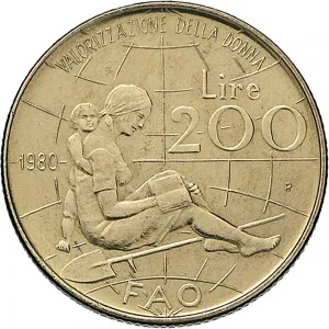 Repubblica Italiana Lire 1946 2001 Repubblica Italiana Monetazione del secondo periodo dal 1951 200 lire 1980 Maria Montessori 24 mm 4,9 5,1 g Ba rovescio