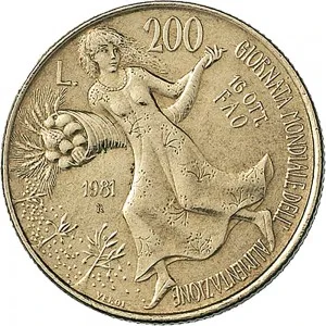 Repubblica Italiana Lire 1946 2001 Repubblica Italiana Monetazione del secondo periodo dal 1951 200 lire 1981 Villa Lubin 24 mm 4,9 5,1 g Ba rovescio