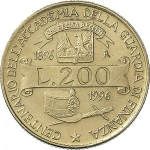 Repubblica Italiana Lire 1946 2001 Repubblica Italiana Monetazione del secondo periodo dal 1951 200 lire 1996 Stemma Guardia di Finanza 24 mm 4,9 5,1 g Ba rovescio