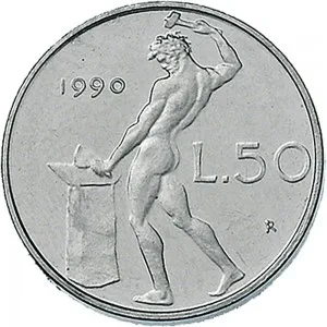 Repubblica Italiana Lire 1946 2001 Repubblica Italiana Monetazione del secondo periodo dal 1951 50 lire 1990 1995 Vulcano 2 tipo 16,55 mm 2,55 2,85 g Ac rovescio