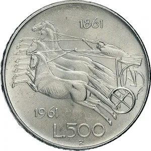 Repubblica Italiana Lire 1946 2001 Repubblica Italiana Monetazione del secondo periodo dal 1951 500 lire 1961 Italia seduta 29 mm 10,945 11,055 g Ag rovescio