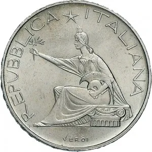 Repubblica Italiana Lire 1946 2001 Repubblica Italiana Monetazione del secondo periodo dal 1951 500 lire 1961 Italia seduta 29 mm 10,945 11,055 g Ag dritto