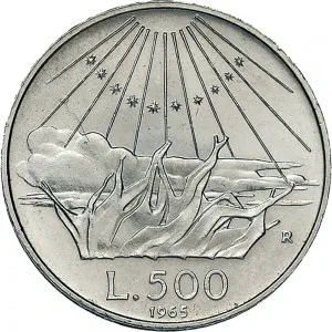 Repubblica Italiana Lire 1946 2001 Repubblica Italiana Monetazione del secondo periodo dal 1951 500 lire 1965 Dante Alighieri 29 mm 10,945 11,055 g Ag rovescio