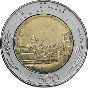 Repubblica Italiana Lire 1946 2001 Repubblica Italiana Monetazione del secondo periodo dal 1951 500 lire 1982 2001 Piazza del Quirinale 25,8 mm 6,65 6,95 g Ac Ba rovescio