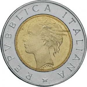 Repubblica Italiana Lire 1946 2001 Repubblica Italiana Monetazione del secondo periodo dal 1951 500 lire 1993 Monogramma Banca d'Italia 25,8 mm 6,65 6,95 g Ac Ba dritto