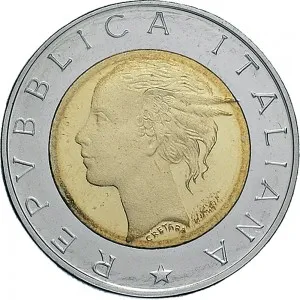Repubblica Italiana Lire 1946 2001 Repubblica Italiana Monetazione del secondo periodo dal 1951 500 lire 1996 Palazzo ISTAT 25,8 mm 6,65 6,95 g Ac Ba dritto