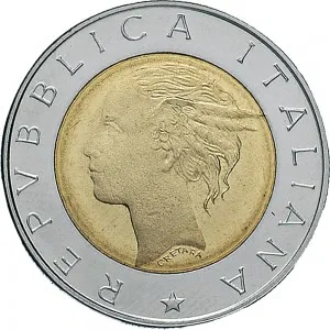 Repubblica Italiana Lire 1946 2001 Repubblica Italiana Monetazione del secondo periodo dal 1951 500 lire 1997 Polizia stradale 25,8 mm 6,65 6,95 g Ac Ba dritto