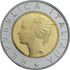 Repubblica Italiana Lire 1946 2001 Repubblica Italiana Monetazione del secondo periodo dal 1951 500 lire 1999 Elezioni Parlamento europeo 25,8 mm 6,65 6,95 g Ac Ba dritto