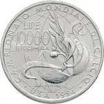 Repubblica Italiana Repubblica Italiana Lire 1946 2001Emissioni in argento confezionate 10.000 lire 1994 Mondiali di calcio USA 34 mm 21,89 22,11 g Ag rovescio