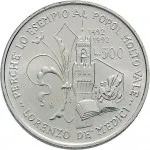 Repubblica Italiana Repubblica Italiana Lire 1946 2001Emissioni in argento confezionate 500 lire 1992 Lorenzo de' Medici 32 mm 14,945 15,055 g Ag rovescio