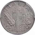 Repubblica Sociale Italiana Repubblica Sociale Italiana 1943 1945 10 Centesimi 1943 Anno XXI Scudo semirotondo 19.4 mm 2,63 2,92 g Ac rovescio