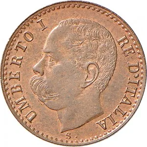 Umberto I di Savoia 1878 1900 Regno d'Italia 1 centesimo 1895 1900 Valore entro semicorona di alloro e quercia 15 mm 0,95 1,03 g dritto