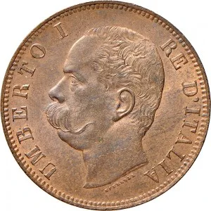 Umberto I di Savoia 1878 1900 Regno d'Italia 10 Centesimi 1893 Valore entro semicorona di alloro e quercia 1 tipo 30 mm 9,81 10,00 g dritto