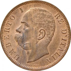 Umberto I di Savoia 1878 1900 Regno d'Italia 10 Centesimi 1894 Valore entro semicorona di alloro e quercia 2 tipo 30 mm 9,93 10,00 g dritto
