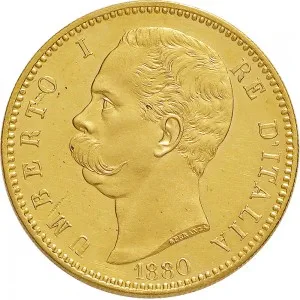 Umberto I di Savoia 1878 1900 Regno d'Italia 100 lire 1880 1883 Scudo sannitico 1 tipo 35 mm 32,15 32,25 g Au dritto