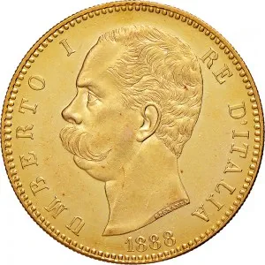 Umberto I di Savoia 1878 1900 Regno d'Italia 100 lire 1888 1891 Scudo sannitico 2 tipo 35 mm 32,15 32,25 g Au dritto