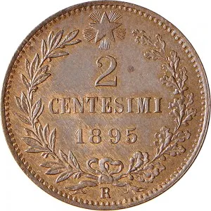 Umberto I di Savoia 1878 1900 Regno d'Italia 2 centesimi 1895 1900 Valore entro semicorona di alloro e quercia 20 mm 2,00 2,04 g rovescio