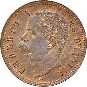 Umberto I di Savoia 1878 1900 Regno d'Italia 2 centesimi 1895 1900 Valore entro semicorona di alloro e quercia 20 mm 2,00 2,04 g dritto