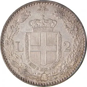 Umberto I di Savoia 1878 1900 Regno d'Italia 2 lire