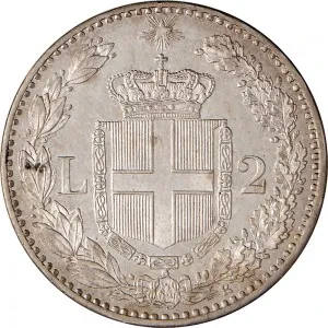 Umberto I di Savoia 1878 1900 Regno d'Italia 2 lire
