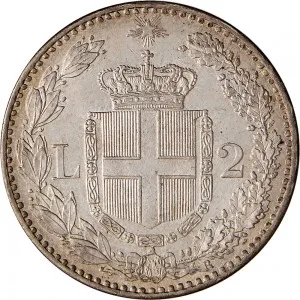 Umberto I di Savoia 1878 1900 Regno d'Italia 2 lire