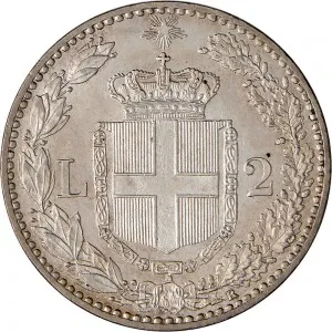 Umberto I di Savoia 1878 1900 Regno d'Italia 2 lire