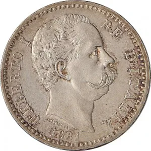 Umberto I di Savoia 1878 1900 Regno d'Italia 2 lire 1881 1886 Scudo sannitico 1 tipo 27 mm 9,94 10,02 g Ag dritto