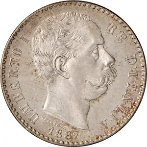 Umberto I di Savoia 1878 1900 Regno d'Italia 2 lire 1887 1899 Scudo sannitico 2 tipo 27 mm 9,95 10,00 g Ag dritto