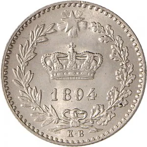 Umberto I di Savoia 1878 1900 Regno d'Italia 20 centesimi 1894 1895 Corona di alloro e quercia 21 mm 4,00 4,03 g Ni rovescio
