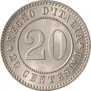 Umberto I di Savoia 1878 1900 Regno d'Italia 20 centesimi 1894 1895 Corona di alloro e quercia 21 mm 4,00 4,03 g Ni dritto
