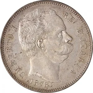 Umberto I di Savoia 1878 1900 Regno d'Italia 5 lire 1878 Scudo sannitico 1 tipo 37 mm 24,94 25,00 g Ag dritto