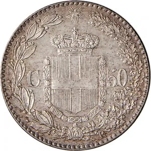 Umberto I di Savoia 1878 1900 Regno d'Italia 50 centesimi