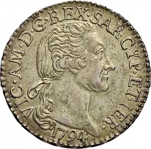 Vittorio Amedeo III di Savoia 1773 1796 Regno di Sardegna 15 soldi 1794 Valore entro corona di alloro 22 23 mm 4,54 4,96 g Mi dritto