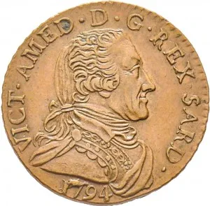 Vittorio Amedeo III di Savoia 1773 1796 Regno di Sardegna 5 soldi 1794 1796 San Maurizio 24 25 mm 4,15 5,35 g Cu dritto