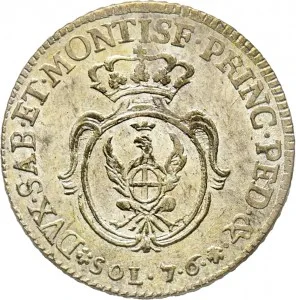 Vittorio Amedeo III di Savoia 1773 1796 Regno di Sardegna 7,6 soldi 1781 1795 Scudo ovale a cartoccio 26 27 mm 4,17 4,85 g Mi rovescio