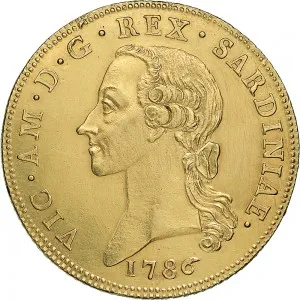 Vittorio Amedeo III di Savoia 1773 1796 Regno di Sardegna Carlino da 5 doppie 1786 Aquila spiegata 40 41 mm 45,41 45,74 g Au dritto