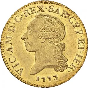 Vittorio Amedeo III di Savoia 1773 1796 Regno di Sardegna Doppia da 4 scudi 1773 1784 Scudo rotondo 1 tipo 28 mm 9,56 9,62 g Au dritto