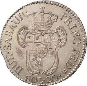 Vittorio Amedeo III di Savoia 1773 1796 Regno di Sardegna Lira da 20 soldi 1794 1796 Scudo a cartoccio 26 27 mm 4,92 5,85 g Mi rovescio
