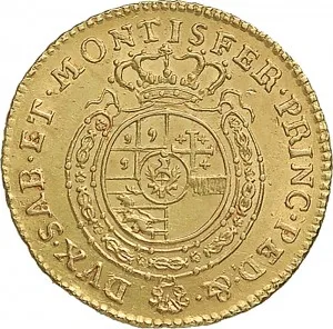 Vittorio Amedeo III di Savoia 1773 1796 Regno di Sardegna Mezza doppia da 2 scudi 1773 1784 Scudo rotondo 1 tipo 23 mm 4,73 5,00 g Au rovescio