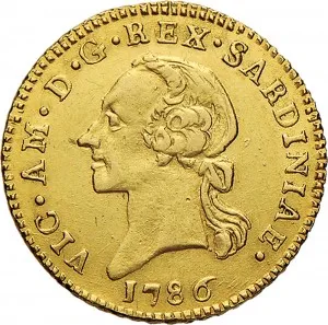 Vittorio Amedeo III di Savoia 1773 1796 Regno di Sardegna Mezza doppia da 2 scudi 1786 1796 Aquila spiegata 2 tipo 20 21 mm 4,45 4,58 g Au dritto