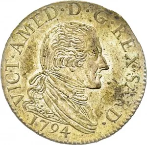 Vittorio Amedeo III di Savoia 1773 1796 Regno di Sardegna Mezza lira da 10 soldi 1794 1796 Scudo a cartoccio 21 22 mm 2,20 3,07 g Mi dritto
