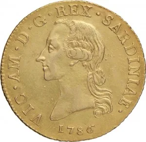 Vittorio Amedeo III di Savoia 1773 1796 Regno di Sardegna Mezzo carlino da 2,5 doppie 1786 Aquila spiegata 34 mm 22,76 22,83 g Au dritto